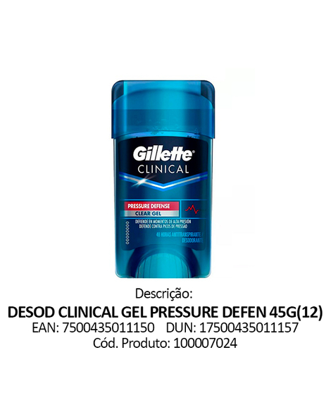 imagem do produto Desodorante gillette clinical gel pressure defense 45g - PROCTER E GAMBLE