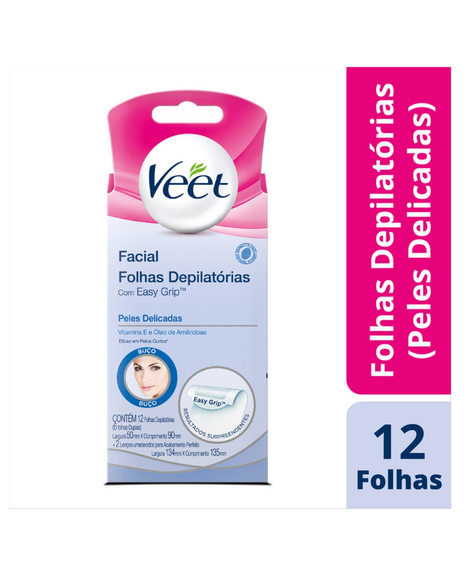 imagem do produto Folhas depilatorias veet cera fria facial p/delicada 12 unid - RECKITT BENCKISER