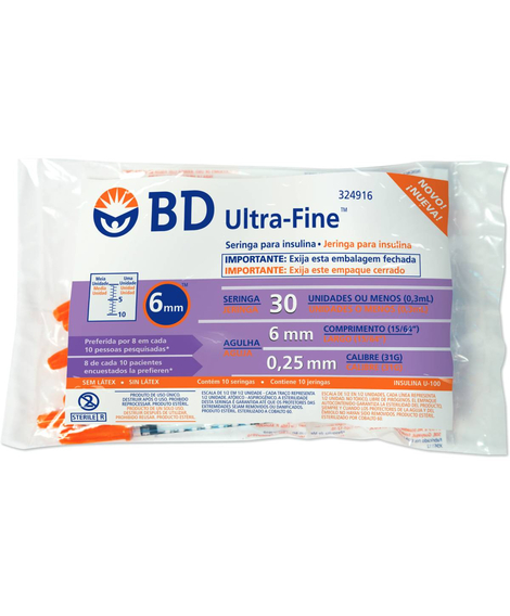 imagem do produto Seringa bd ultrafine 30 x 6mm 10 unidades - BECTON DICKINSON