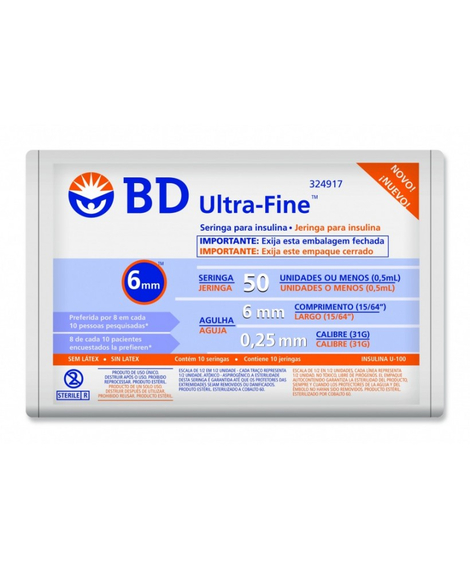 imagem do produto Seringa bd ultrafine 50 x 8mm 10 unidades - BECTON DICKINSON